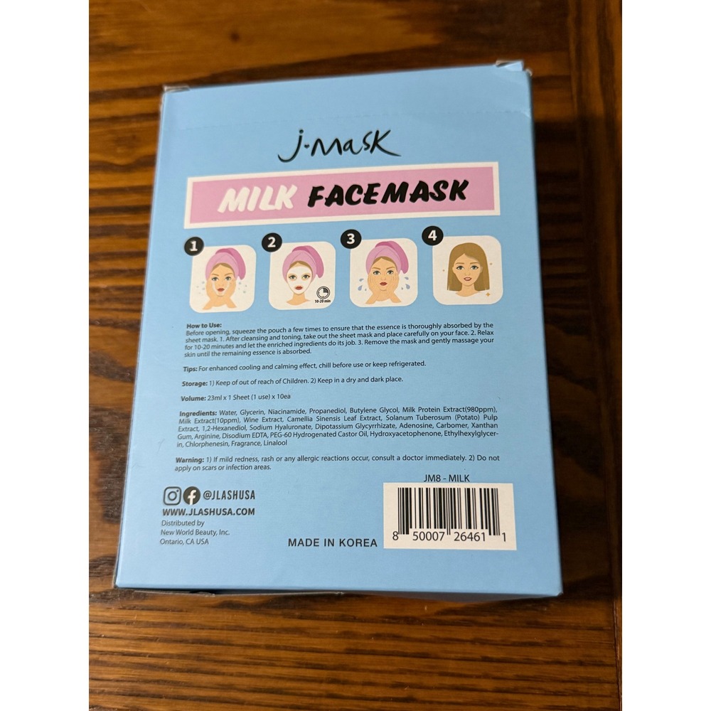 J.Mask Nourishing Milk Facemask 10 Sheet Masks K-Beauty Brightening Moisturizing - Picture 2 of 2